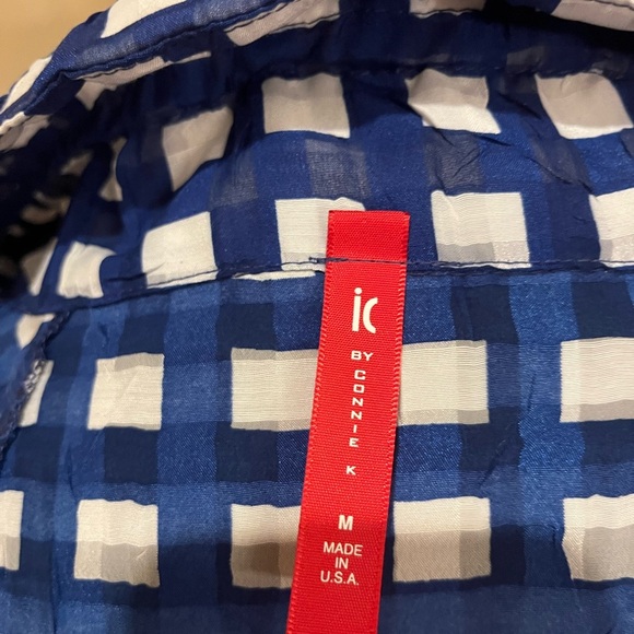 IC BY CONNIE K Sheer Subtle Navy, White Checkered Ruffle Collar Jacket Top - Picture 6 of 9